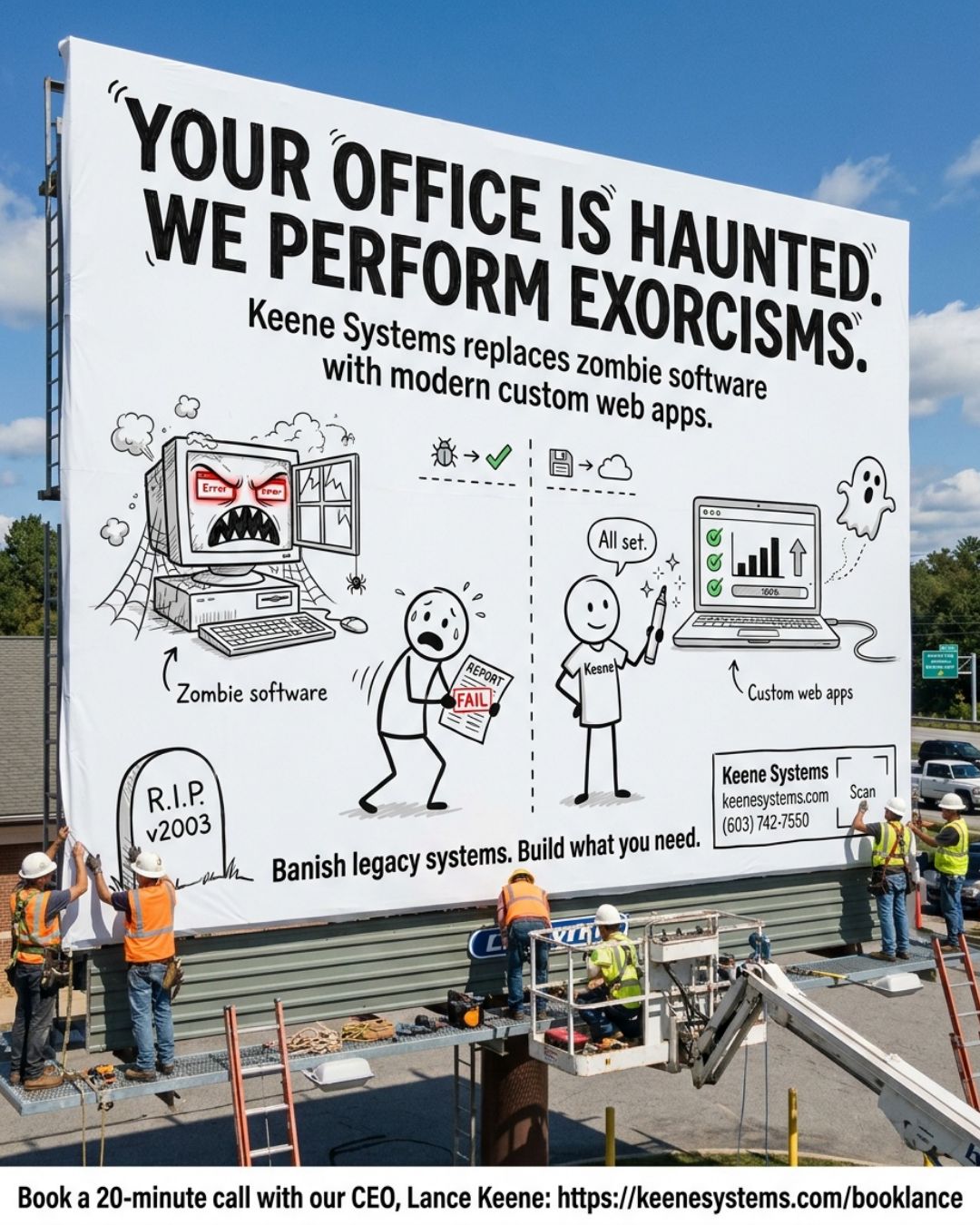 Your office has a haunted Access database. Keene Systems performs the exorcism — modern custom software, built to last.