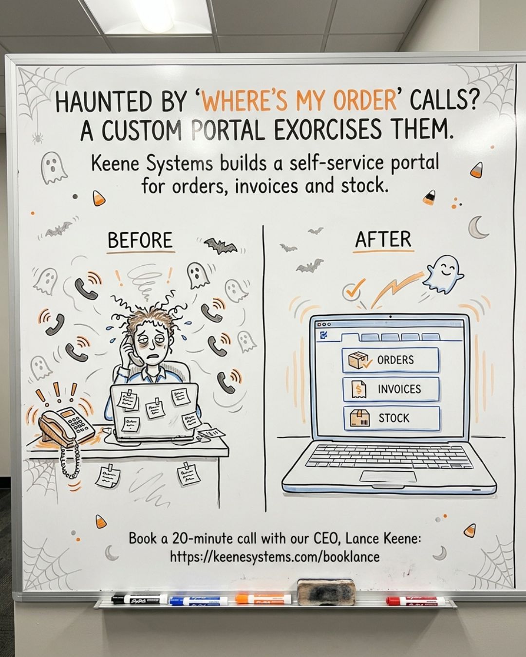 Your support team isn't haunted by ghosts — they're haunted by "where's my order?" calls. A customer portal exorcises that for good.
